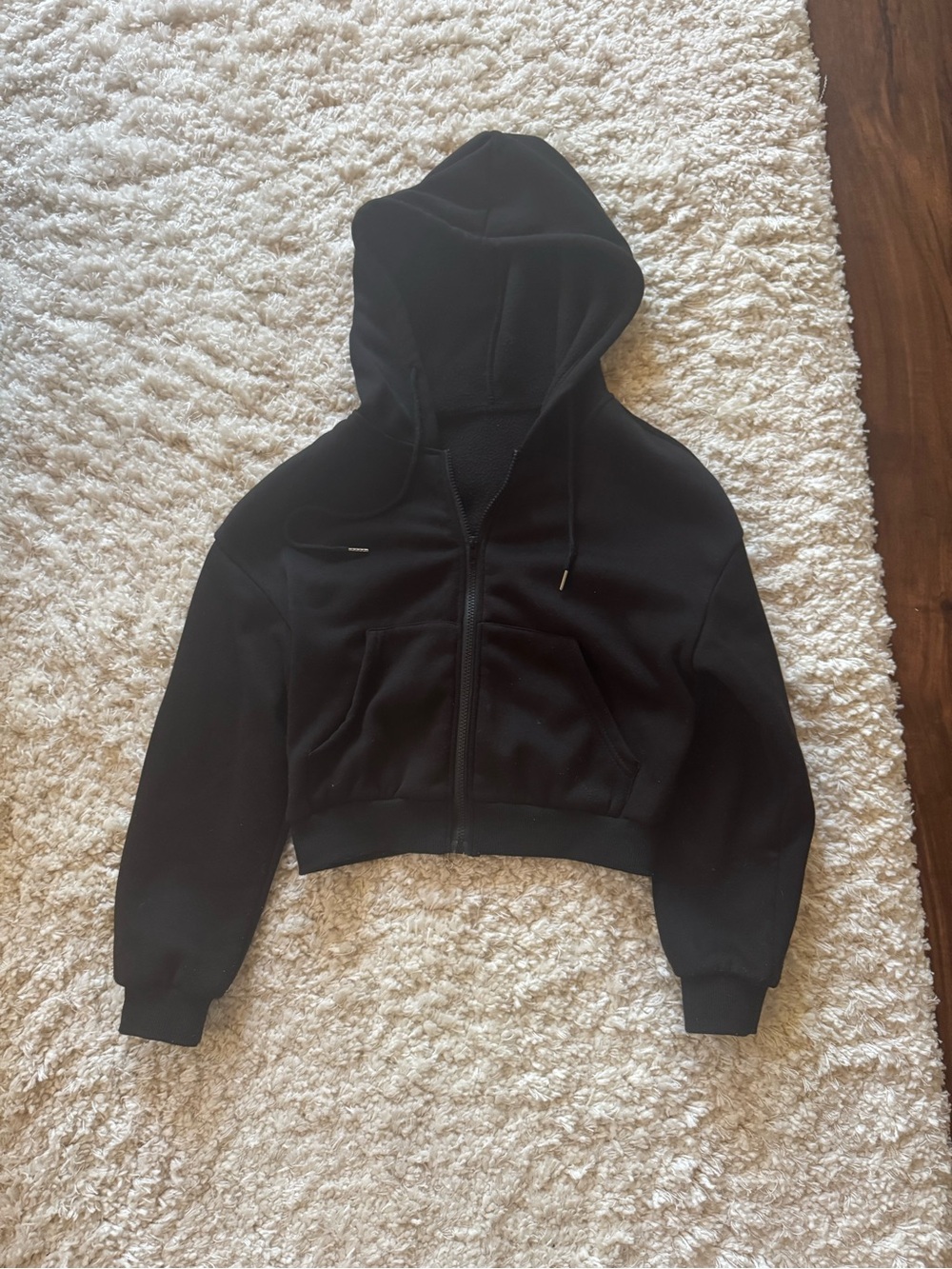 Women's Black Cropped Zip-Up Hoodie Jacket • S